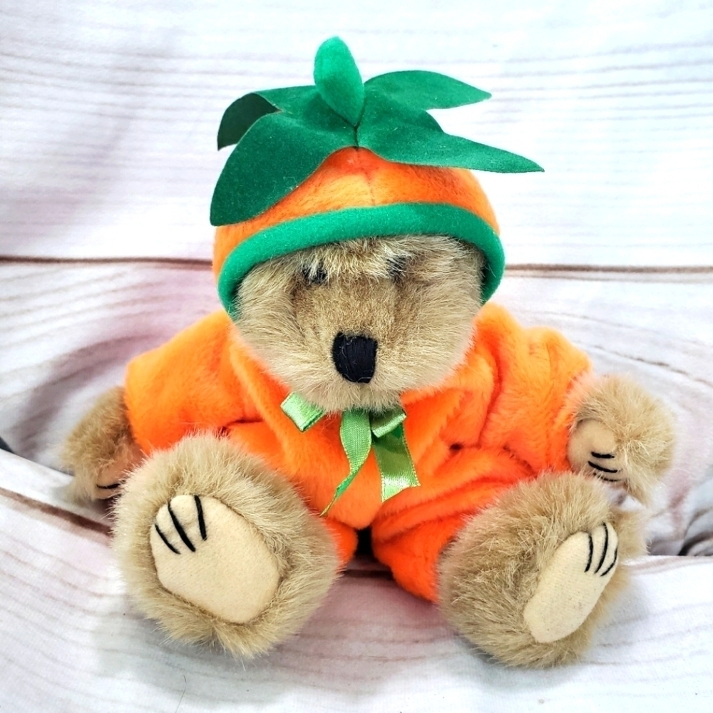 Wishpets Halloween Lil' Pumpkin Teddy Bear Plush 6 Inch 1999 Vintage Carrot